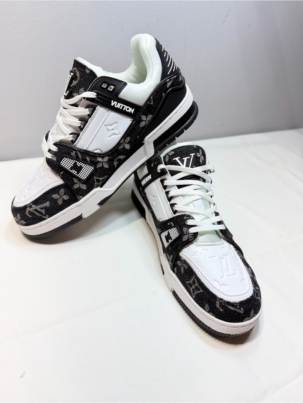 Louis Vuitton Black & White Monogram Low-Top Sneakers